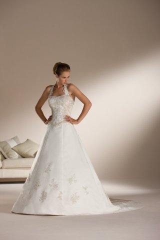 2012 Satin Embroidery Satin Low Back Court Train A-line Wedding Bridal Gown
