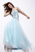 Gentle Strapless Falt Neckline Overlay Gauze And Appliques Evening / Party Dress