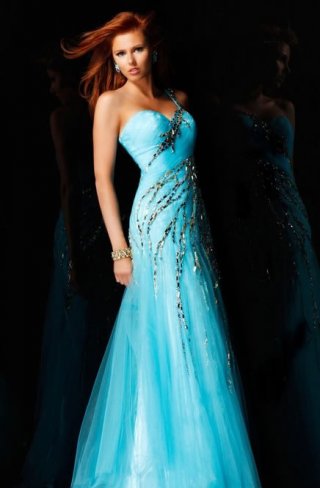 Distinctive Bodice Appliques Covered One Shoulder And Sweetheart Evening / Party Dress