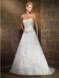 2012 Classic Style Strapless Embroidery Low Back Court Train A-line Wedding Bridal Gown