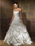 2012 White A-line Strapless Embroidery Satin Drape Designer Ball Gown Wedding Bridal Gown