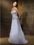 2012 Sweetheart Embroidery Satin Low Back Long Train A-line Wedding Bridal Gown