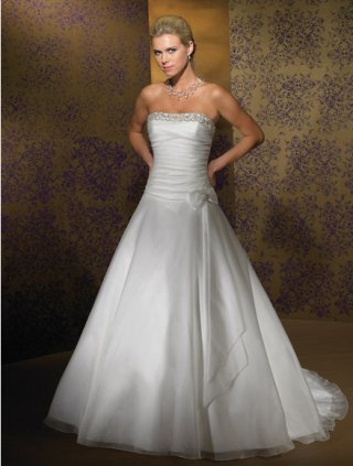 New Style A-line Organza Ruffles Beads Sweep Wedding Dress