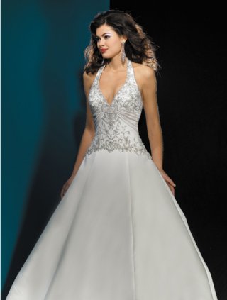 New Style V-neck Halter Beads Court Train Sexy Princess Wedding Dress