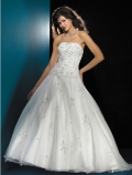 2012 Romantic Strapless Embroidery Satin Low Back Ball Gown Wedding Bridal Gown