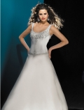 2012 Satin Scoop Neckline Embroidery with Straps Court Train A-line Wedding Bridal Gown