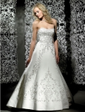 2012 Spring Style Strapless Satin Embroidery A-line Wedding Bridal Gown