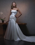 New Style White Satin Beads Working Chapel Train Wrinkles Strapless Mermaid Wedding Dress