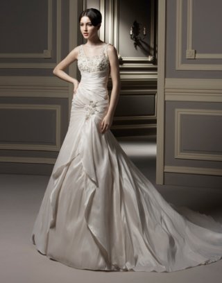 Cheap Princess Long Length Ruffed Lacing Enbroider lace straps taffeta Mermaid Wedding Dress