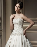 2012 Strapless Applique with Beadings Wrinkle Taffeta long Train A-line Wedding Bridal Gown