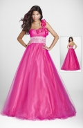 One Flower Strap Appliques Backless Sexy Taffeta Organza Ball Gown / Prom Dress