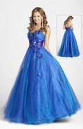 Dark Blue Purple Waistband Flowers Elegant Inexpensive Ball Gown Prom Dress
