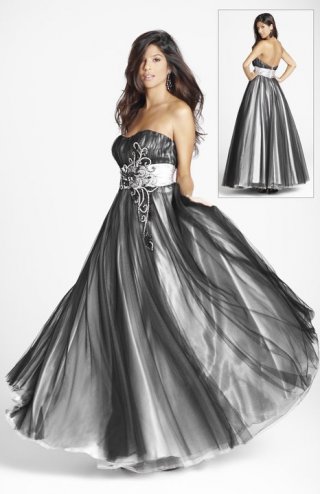 Black One -Shoulder Sweetheart Tulle Taffeta Appliques Cheap Prom Dress