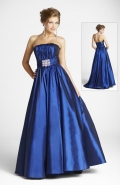 Dark Blue Cheap Top Tube Folded Chapel Train Taffeta Evening / Prom Dress