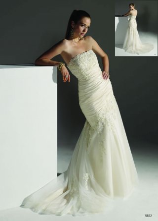 New Style Lace Mermaid Design Strapless Sweep/ Brush length Applique Mermaid Wedding Dress