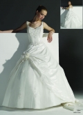 2012 Taffeta Draped Style Straps Applique with Flower Ball Gown Wedding Bridal Gown