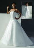 2012 Modest Strapless Applique Back Sash Lace Up Court Train A-line Wedding Bridal Gown