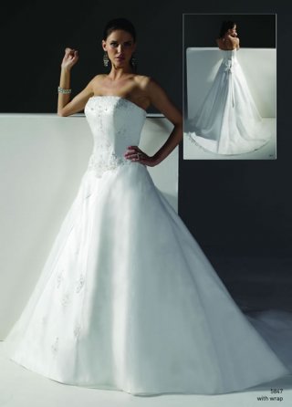 2012 Modest Strapless Applique Back Sash Lace Up Court Train A-line Wedding Bridal Gown
