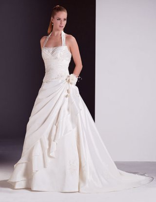 2012 Halter A-line Embroidery Side Drape Designer Ball Gown Wedding Bridal Gown