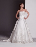 2012 Exclusive Style Strapless Embroidery Satin Court Train A-line Wedding Bridal Gown
