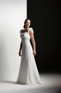 Straps Square Ruffle Beads Working White Chiffon Floor Length Wedding Dress