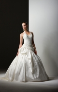 2012 Halter V-neck Embroidery Satin Ruched Designer Ball Gown Wedding Bridal Gown