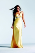 A Line Halter With V Neckline Elastic Satin Tiny Pleated Vintage Evening Dress