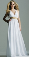 A Dropped Halter Pleated V Neckline With Patterns In The Waist Evening Dress
