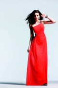 Red Dropped Floor Length With Appliques Strap Side Draped Elegant Evening Dress
