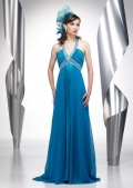 Pricess Dropped Halter With Beadings Chiffon Fashion Evening Dress