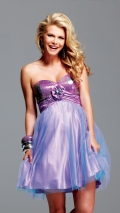 New Style Strapless Elastic Satin Short Tiny Pleated Cocktail Prom Dress