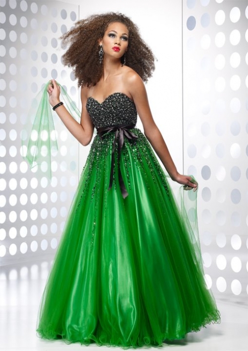 A Line Beads Green Sweetheart Fascinating Organza Prom Dress/ Evening Dress