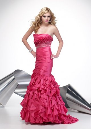 Mermaid Pink Tube Top Attractive Flower Prom Dress/ Evening Dress
