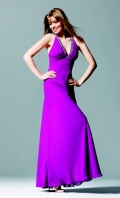 Halter V Neckline Pleated Floor Length Beading Fashion Evening Dress