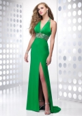 Fashion Halter Side Ruche Floor length With Furcation Party Dress