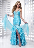 Sheath / Column Style Blue Spaghetti Straps Beaded Graceful Long Length Taffeta Evening Dress/ Cocktail Dress