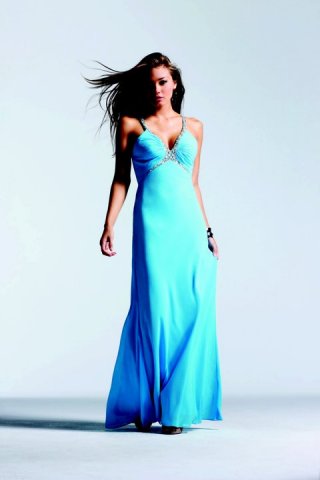 Sheath / Column Beading Border Halter Natural Chiffon Evening Dress