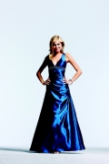 V Neck Straps Floor Length With Beadings Elastic Satin Blue Evening Dress