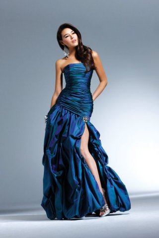 Dark Blue Ruffles Tube Top Floor Length Sexy Prom Dress/ Evening Dress