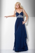 Spaghetti Straps Indigo Sweetheart With Beadings Chiffon Evening Dress