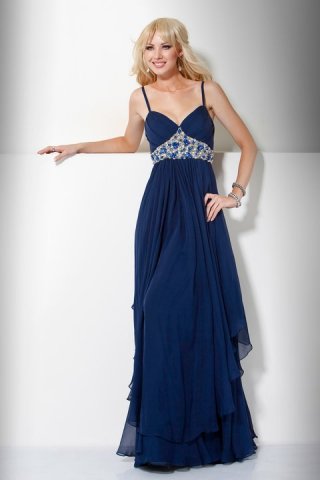 Spaghetti Straps Indigo Sweetheart With Beadings Chiffon Evening Dress