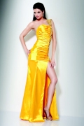 Fashion Side Ruched Floor Length Furcation Scalloped-Edge Evening Dress