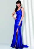 One Thick Strap Back Straps Inclined Furcation Falt Floor Length Pick Up Simple Blue Evening Dress