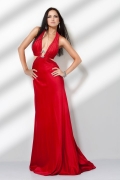 A Line Split Halter Floor Length Elastic Satin Evening / Party Dress