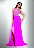 Bright Halter Deep V Neckline With Patterns Side Furcation Top 100 Evening Dress