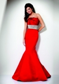Red Trumpet Strapless And Falt Neckline Evening Dress