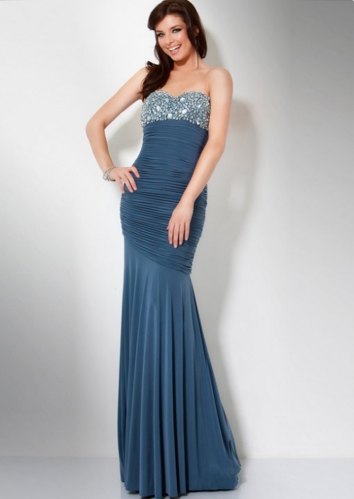 Top 100 Evening Dress Sweetheart Inlay Beadings Inclined Ruched Chiffon Made