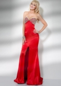 Slimly Strapless Sweep Train With A Furcation Sweetheart Evening Dress With Embroidery