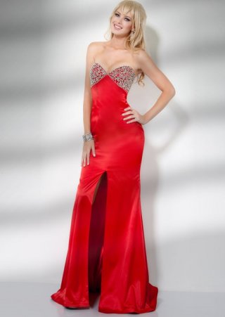 Slimly Strapless Sweep Train With A Furcation Sweetheart Evening Dress With Embroidery