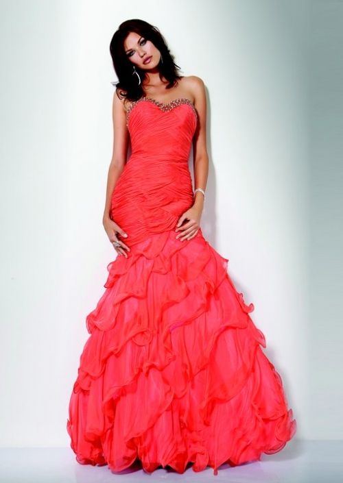 Mermaid Sweetheart Strapless Ruffles Sexy Prom Dress/ Evening Dress
